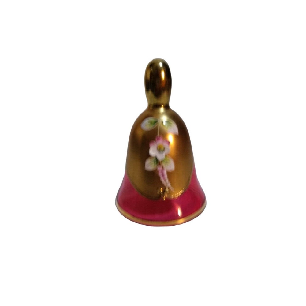 Vintage Bohemian Crystal Bell. Has a Clanger. Beautiful Gold over Cranberry